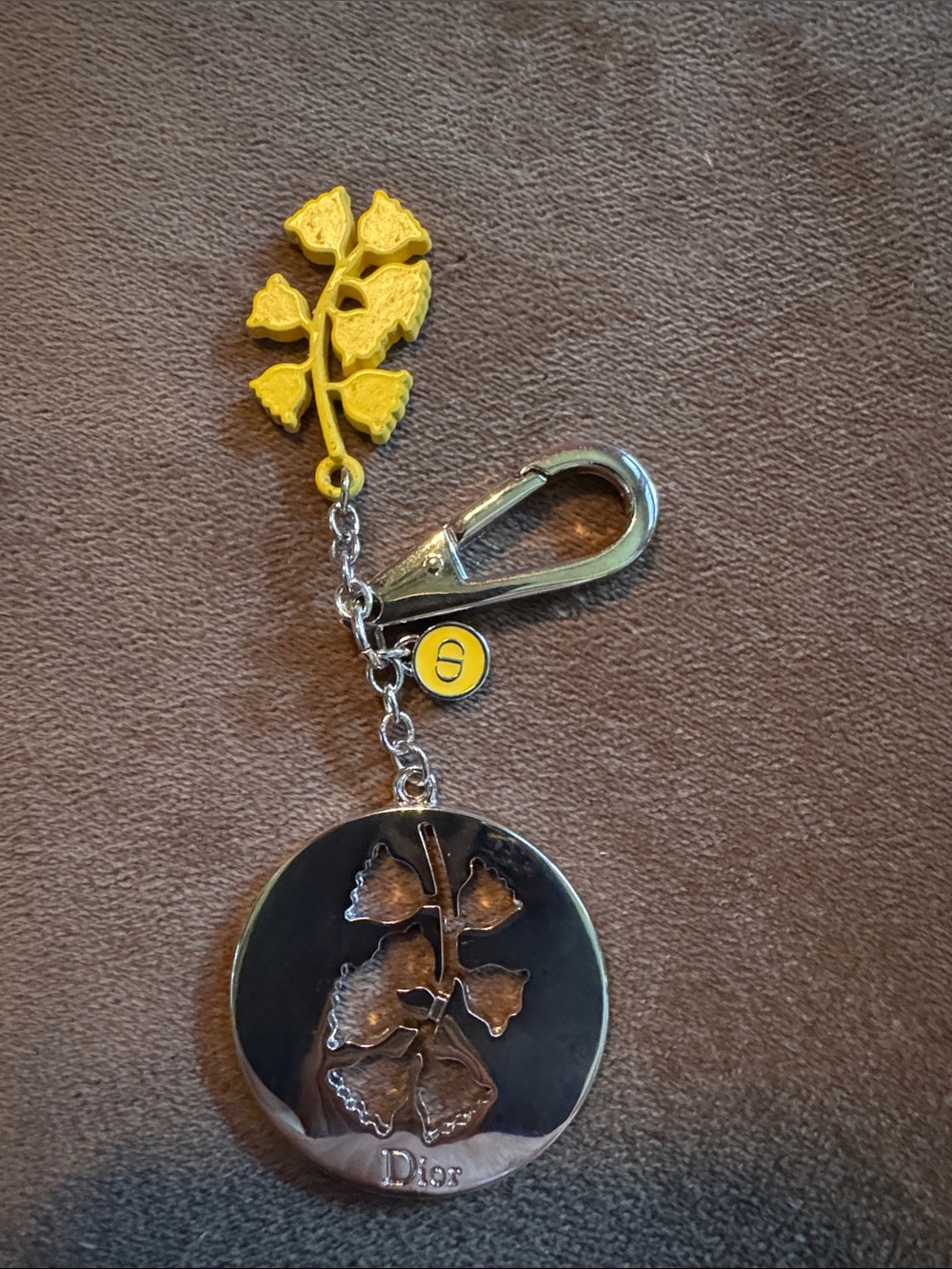 Dior Silver Disc and Yellow Floral Key Holder Bag Charm